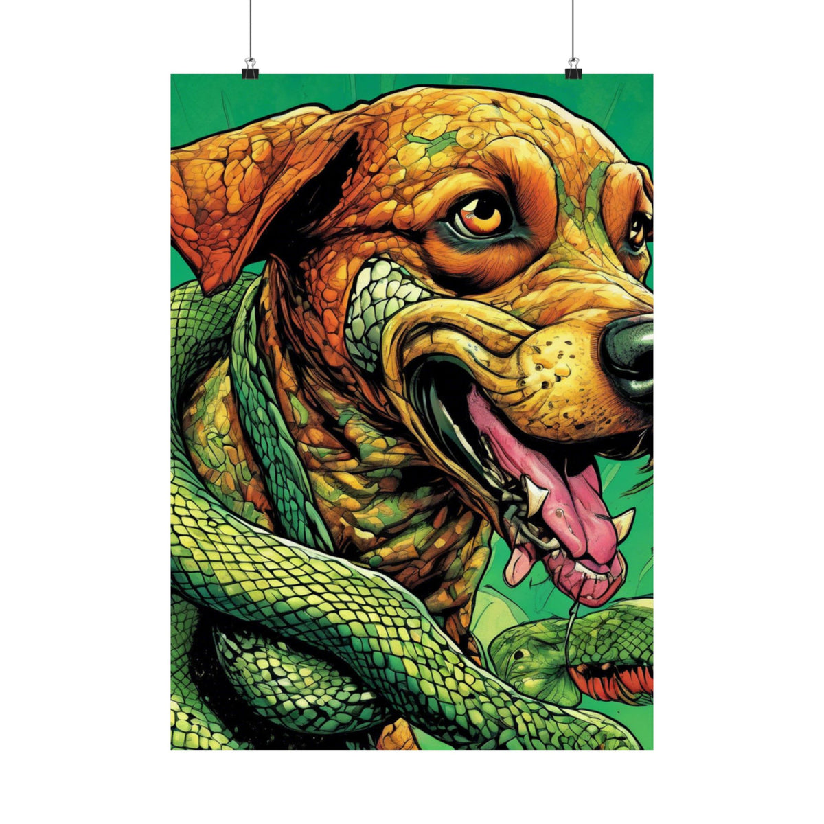 Serpent Guardian Dog Bold Fantasy Creature Art Poster