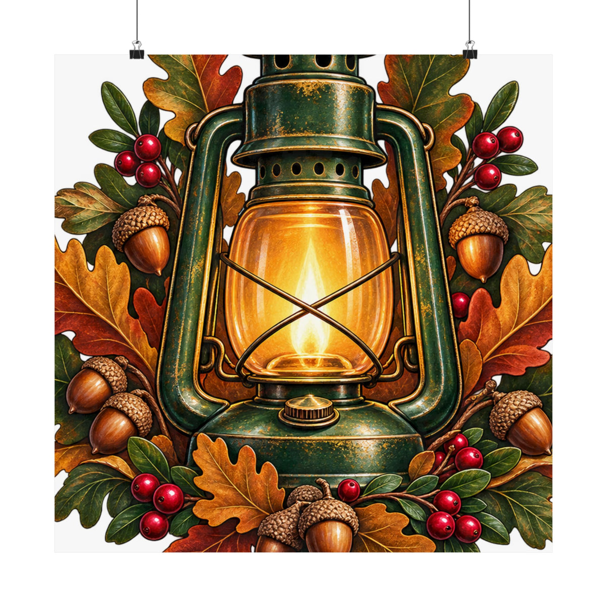 Autumn Oak Lantern and Acorns Poster