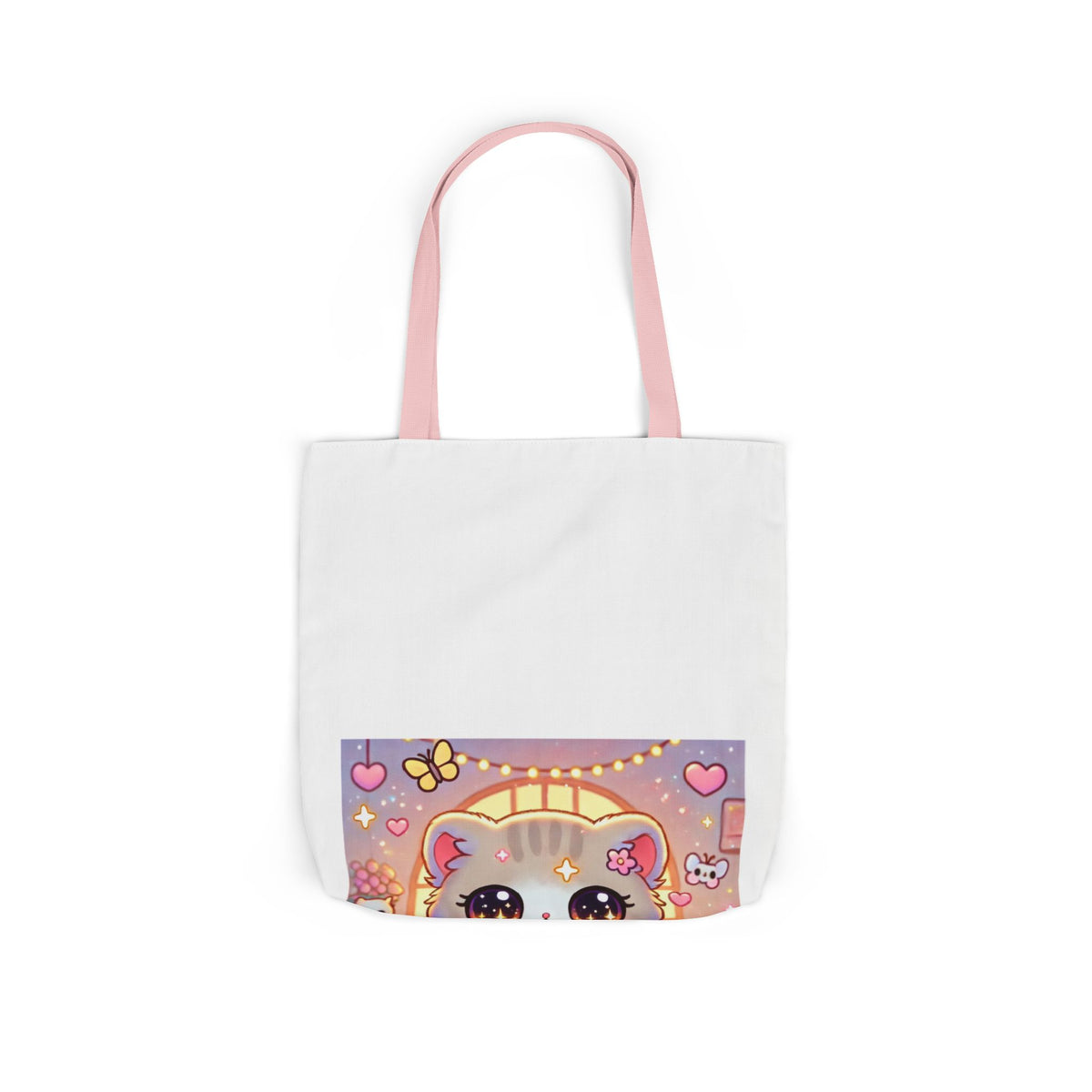 Cozy Kawaii Knitting Cat Pastel Yarn Canvas Tote Bag