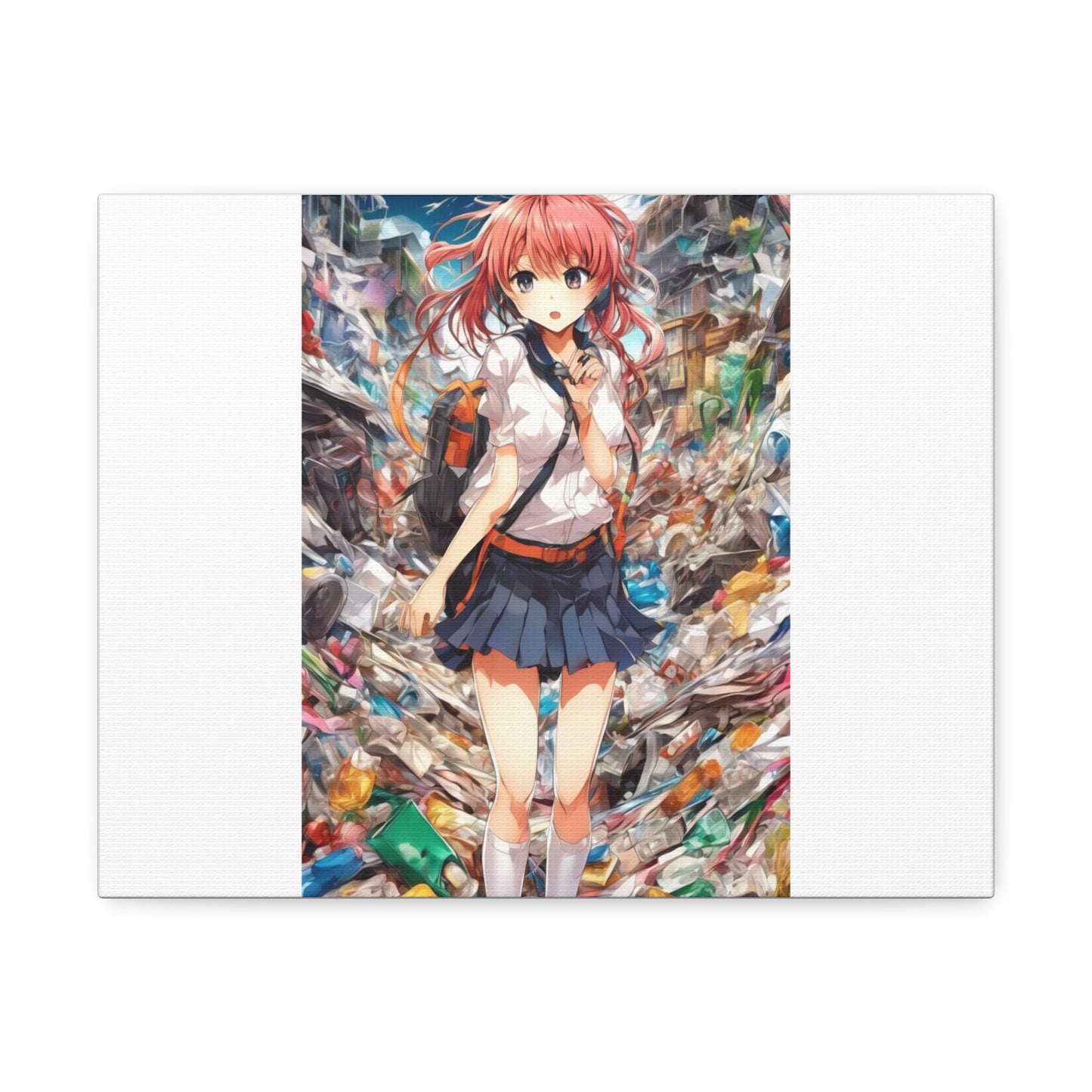 Recycling Day Anime Schoolgirl Eco Street Art Canvas