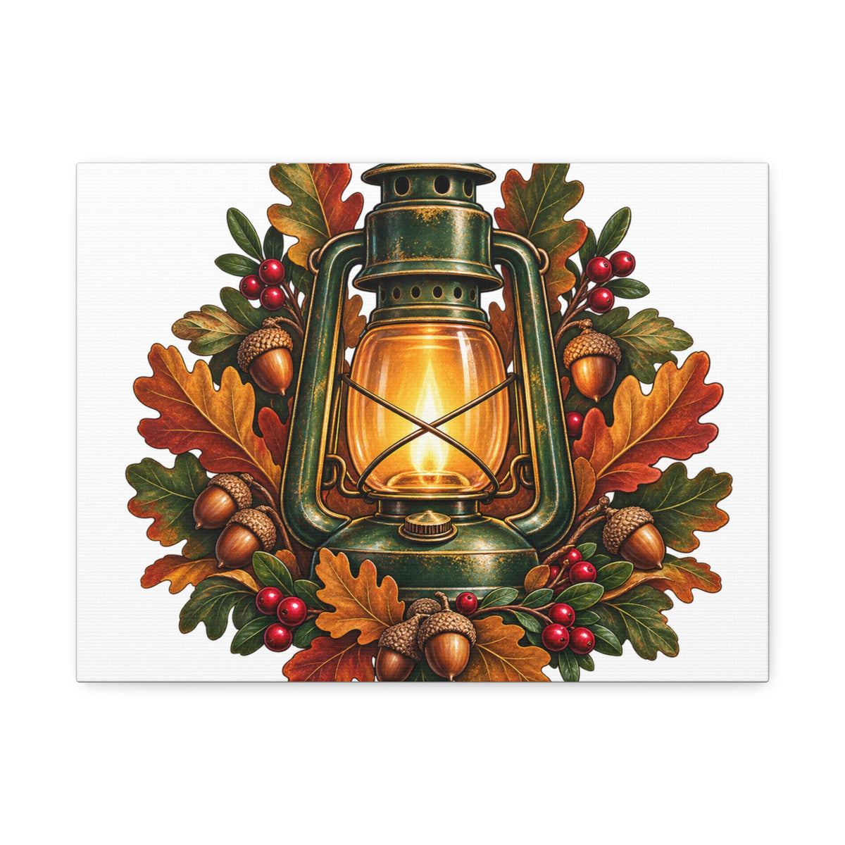 Autumn Oak Lantern and Acorns Canvas