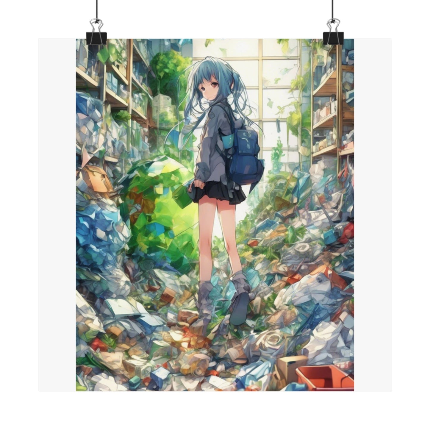Green Recycling Alley Anime Girl Urban Green Poster