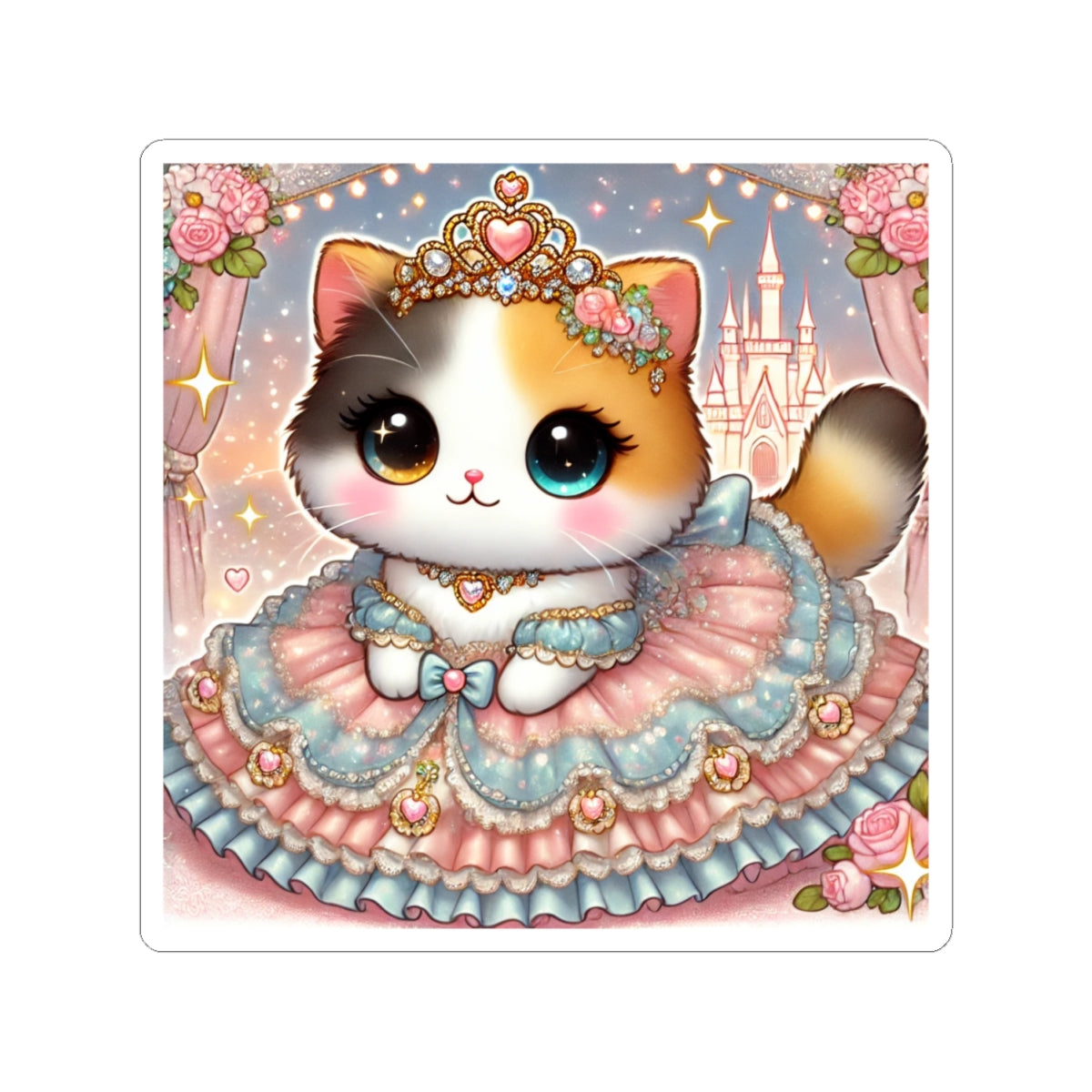 Pastel Princess Calico Cat Fantasy Sticker