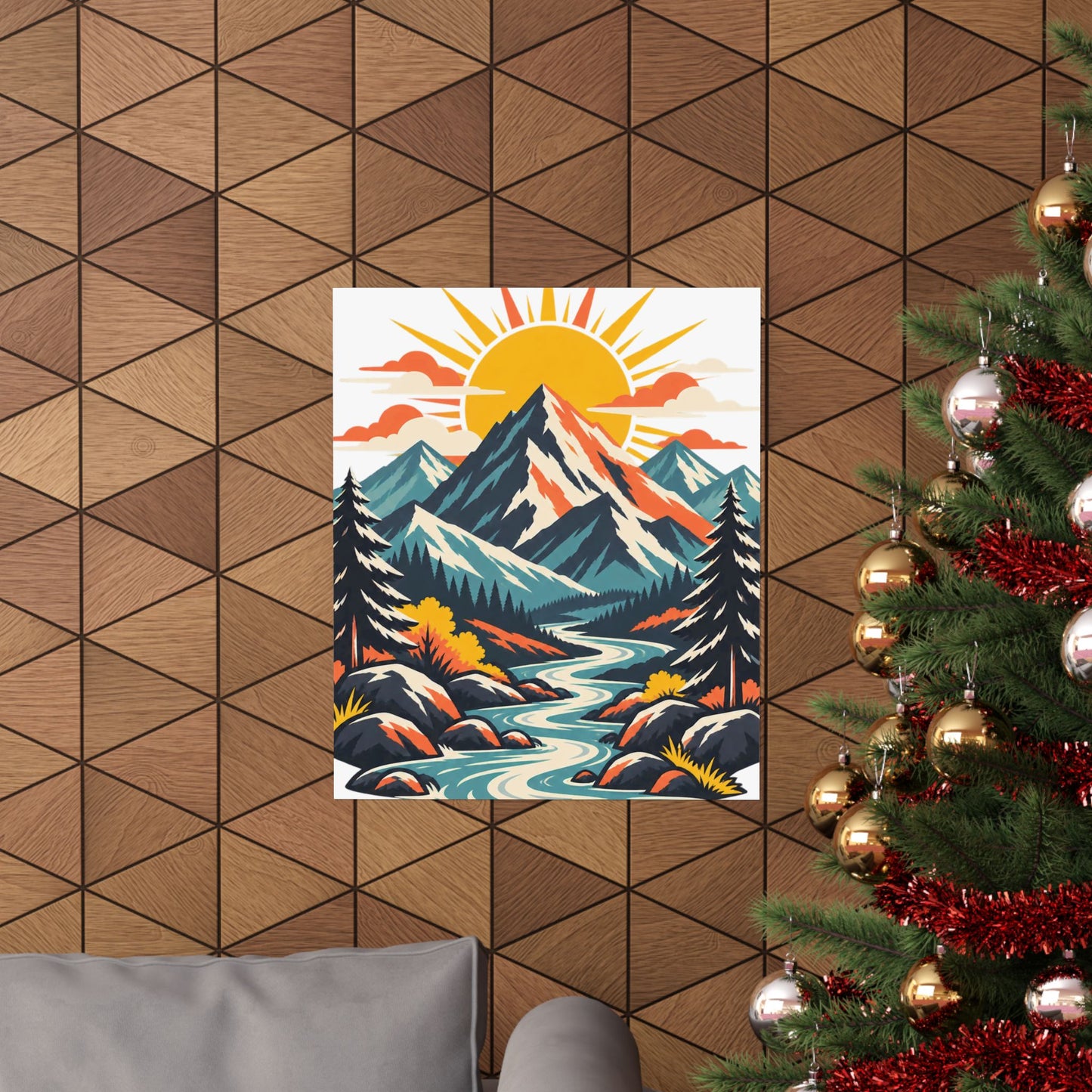Alpine Sunrise River Mountain Adventure Art Poster