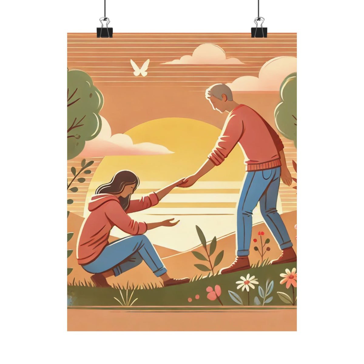 Helping Hands Sunset Garden Wall Art Poster