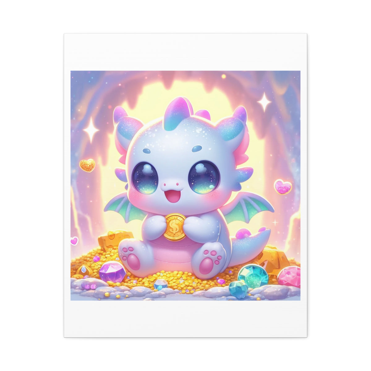 Pastel Treasure Dragon Kawaii Fantasy Canvas Wall Art