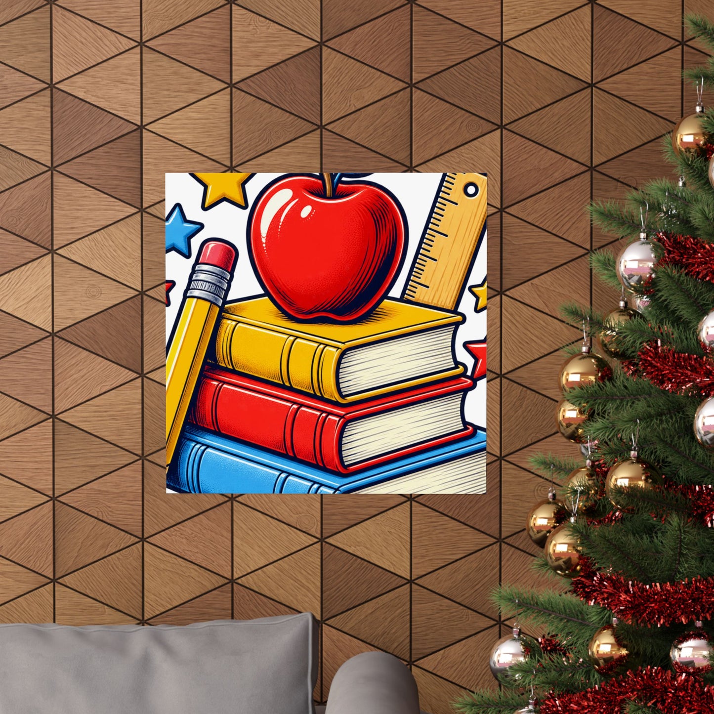 Retro School Books Apple Teacher Appreciation Art Poster