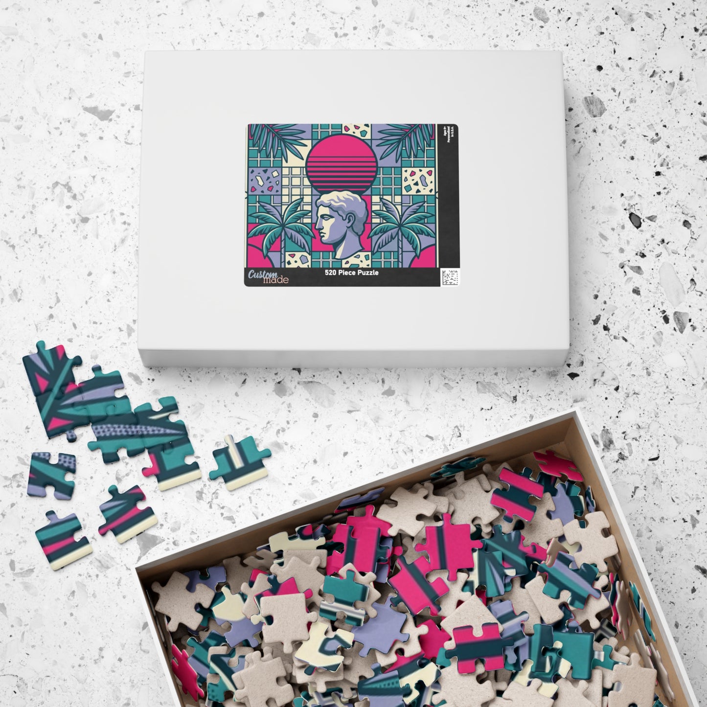 Vaporwave Roman Bust Puzzle | Retro Sunset Palm Trees 252-520-1014 pcs