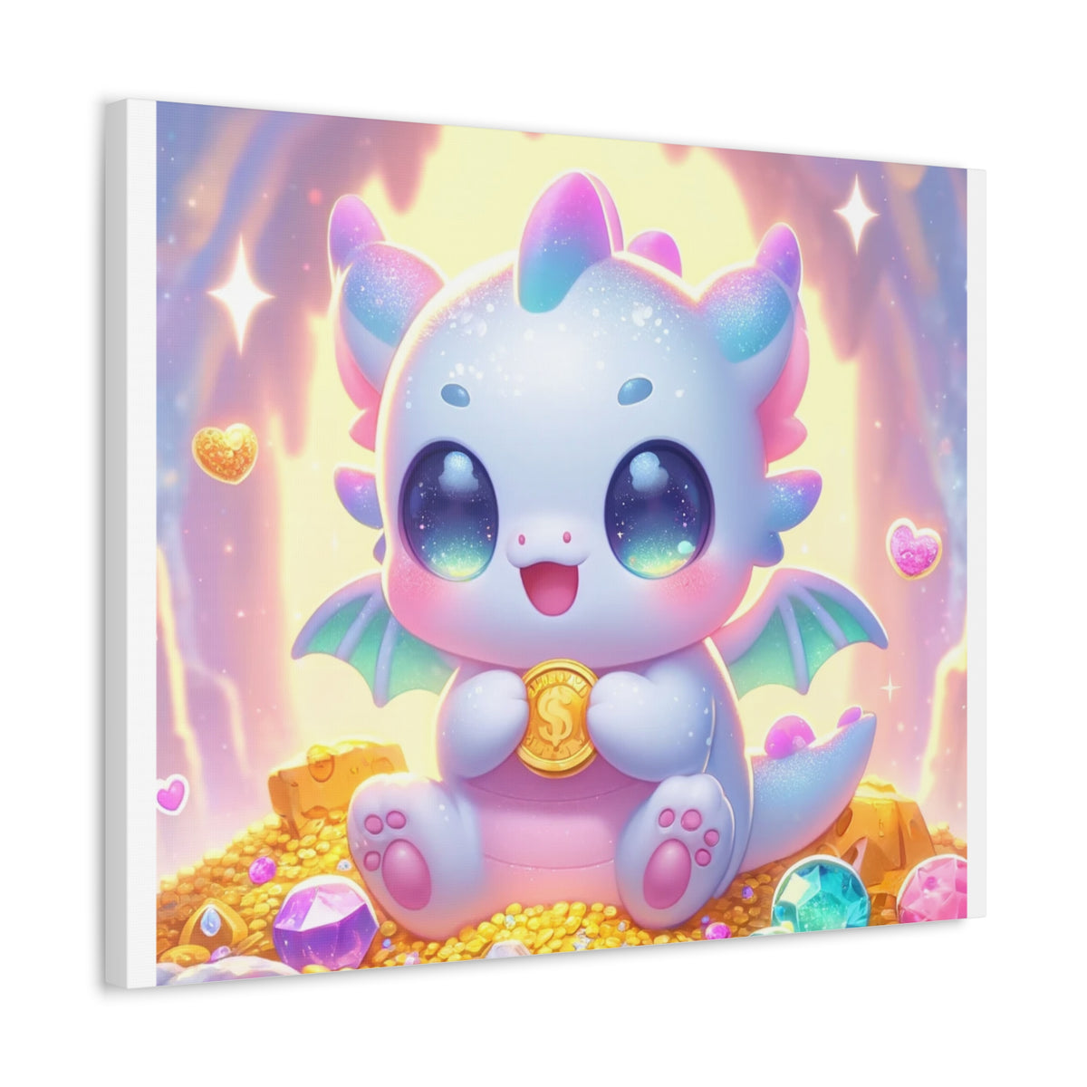 Pastel Treasure Dragon Kawaii Fantasy Canvas Wall Art