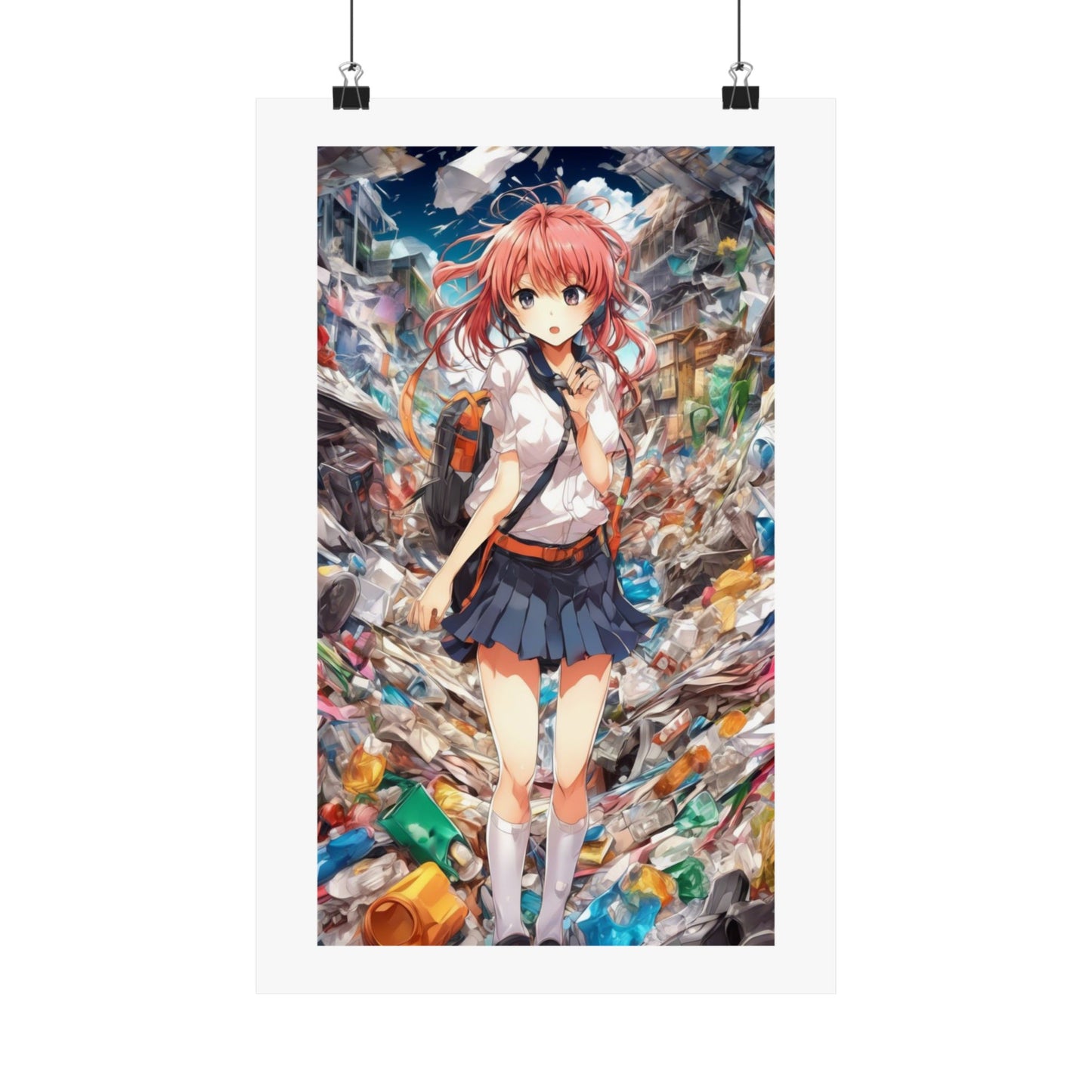 Recycling Day Anime Schoolgirl Eco Street Art Poster