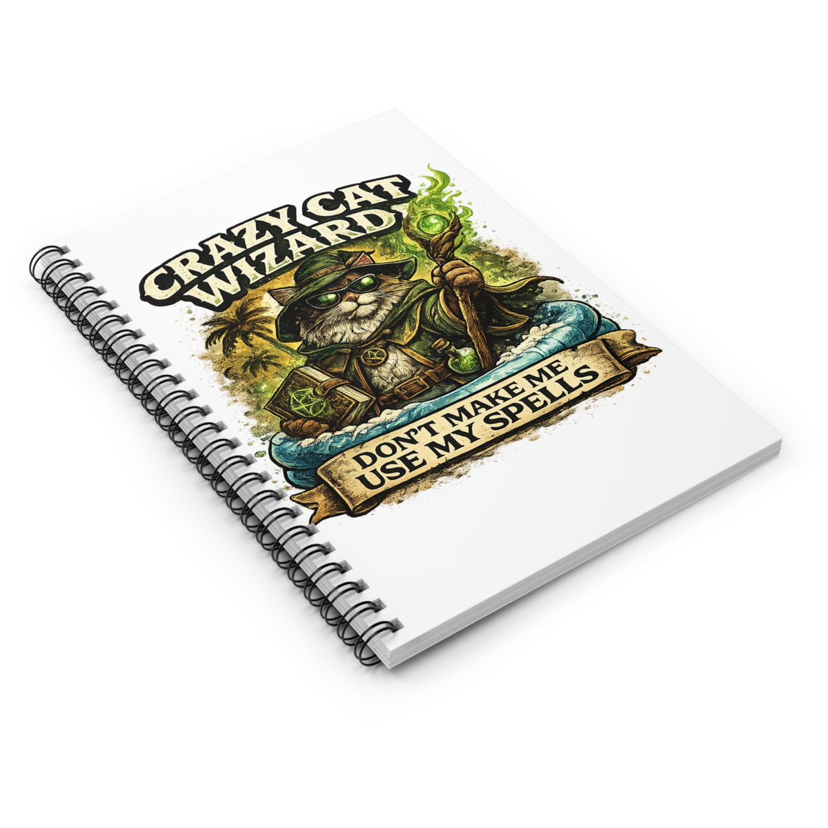 Crazy Cat Wizard Funny Fantasy Spiral Notebook