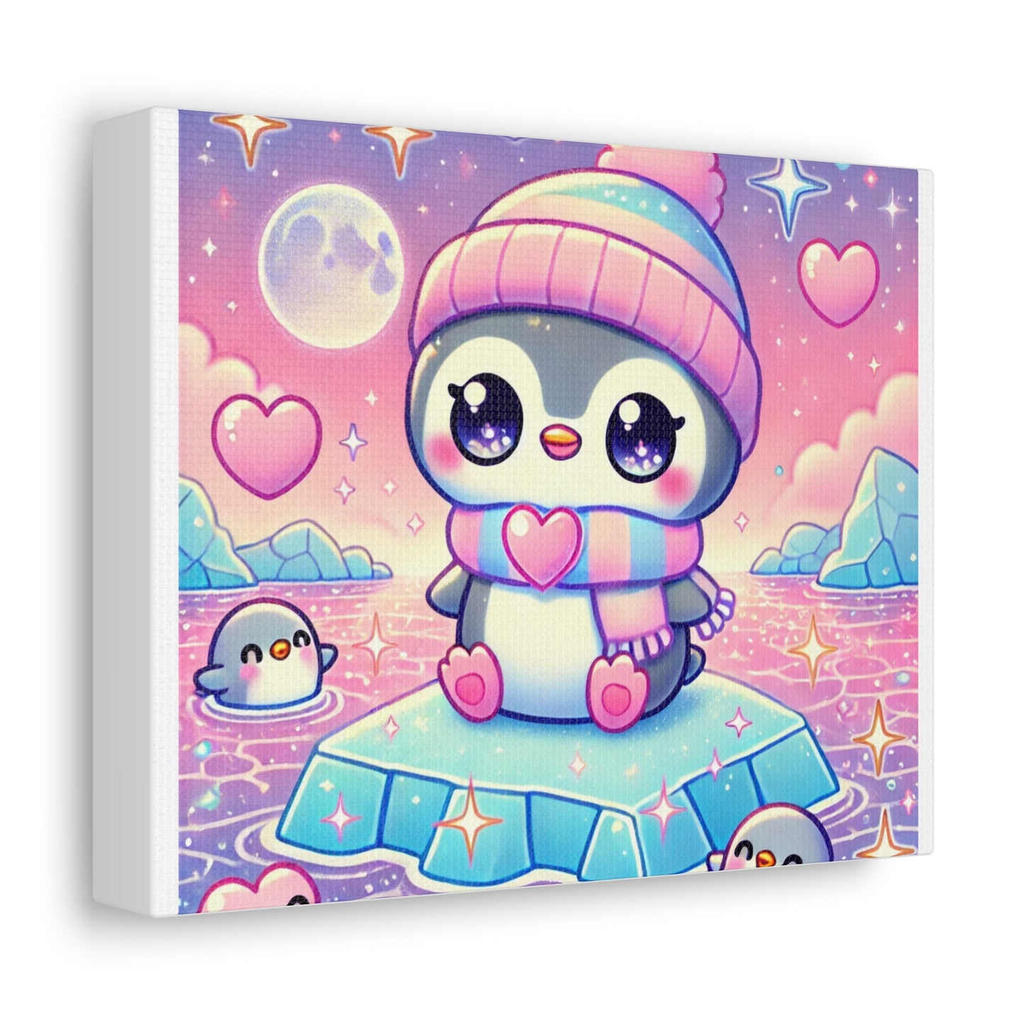 Cute Winter Penguin Ice Floe Kawaii Art Canvas