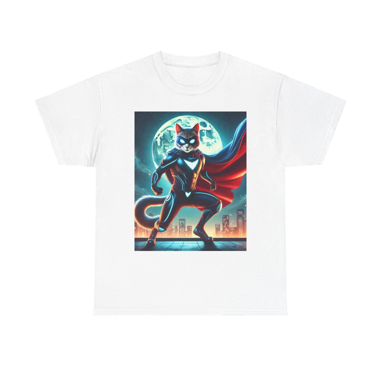 Superhero Cat T-Shirt Funny Graphic Tee with Cool Comic Style Design, Soft Cotton Casual Shirt Cat Lovers, Men, Women & Kids