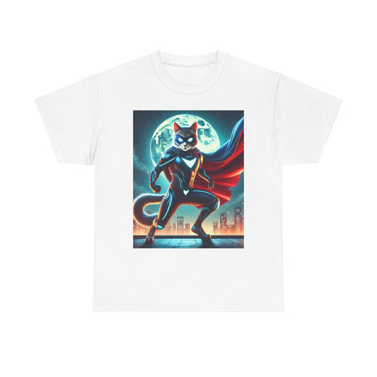 Superhero Cat T-Shirt Funny Graphic Tee with Cool Comic Style Design, Soft Cotton Casual Shirt Cat Lovers, Men, Women & Kids