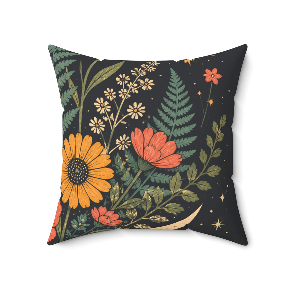 Celestial Wildflower Moon Botanical Decorative Pillow