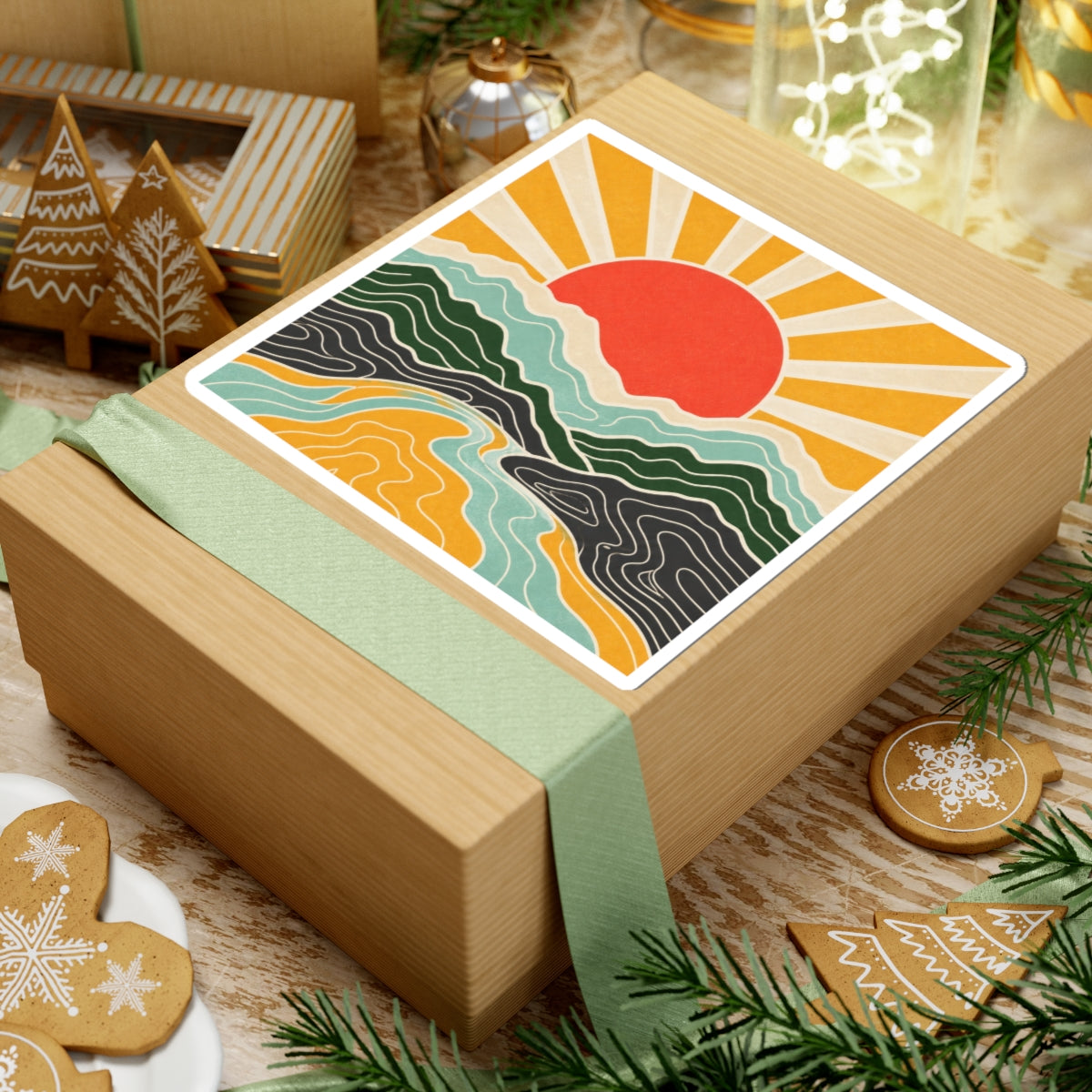 Topographic Sunrise Abstract Mountain Adventure Sticker