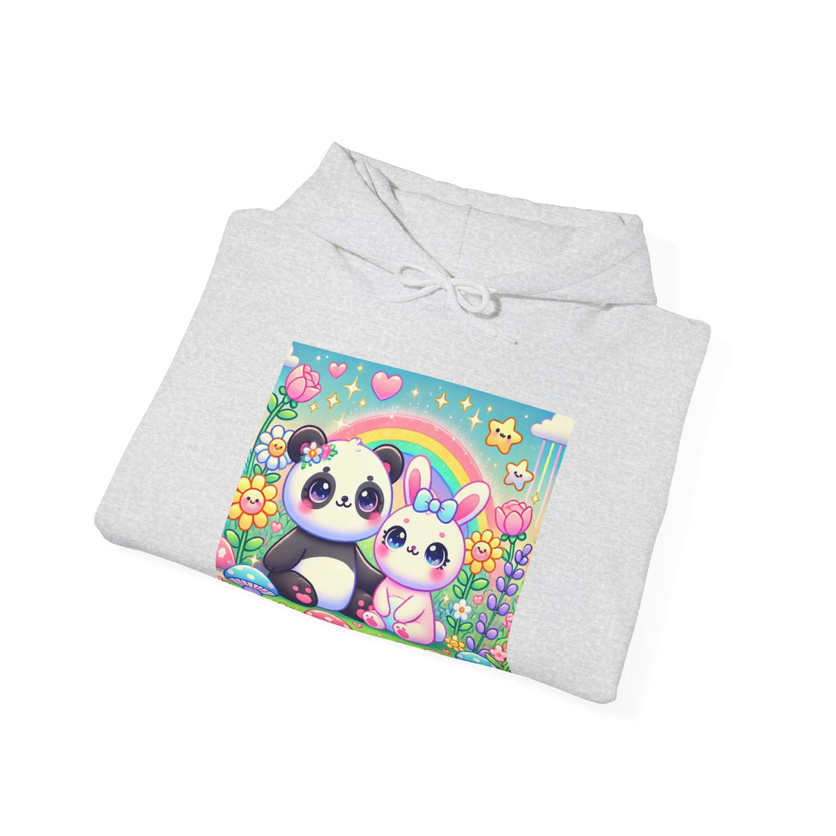 Pastel Panda and Bunny Rainbow Garden Hoodie
