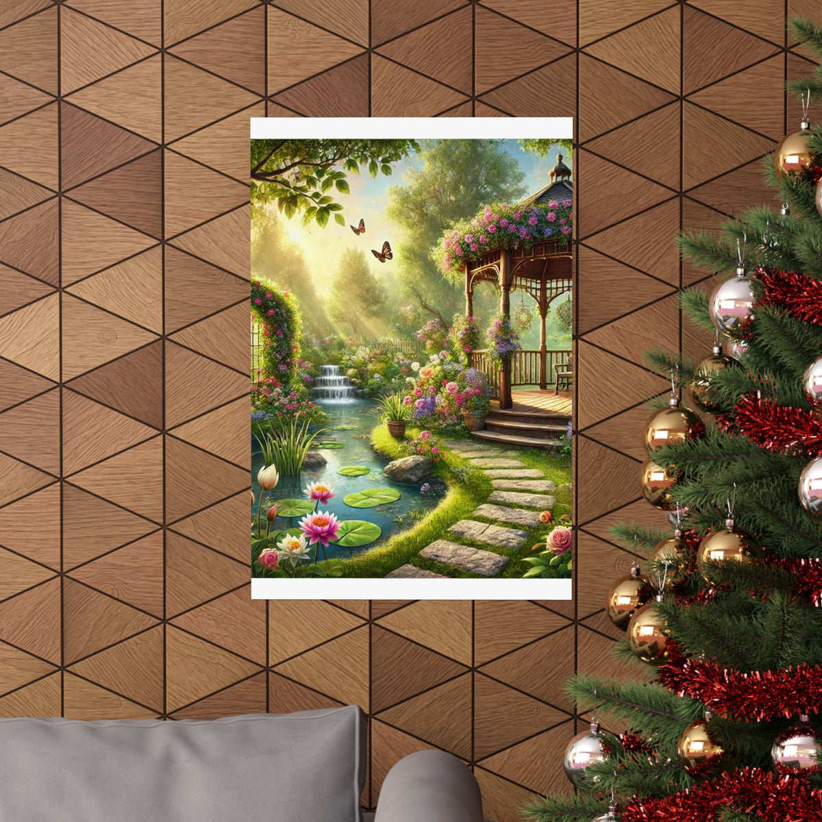 Sunlit Rose Gazebo Cottage Garden Wall Art Poster