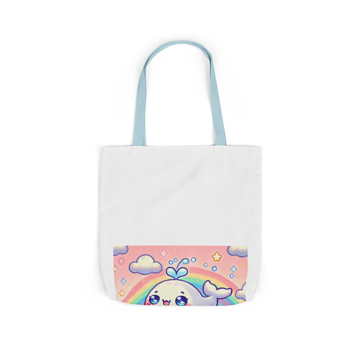 Kawaii Rainbow Whale Pastel Cloud Canvas Tote Bag