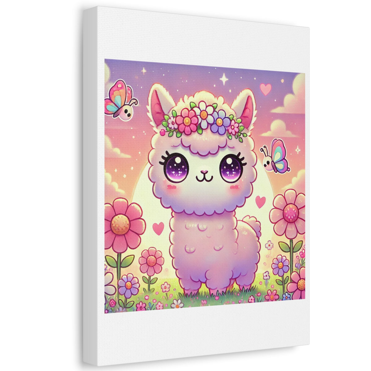 Pastel Floral Alpaca Garden Kawaii Canvas Wall Art