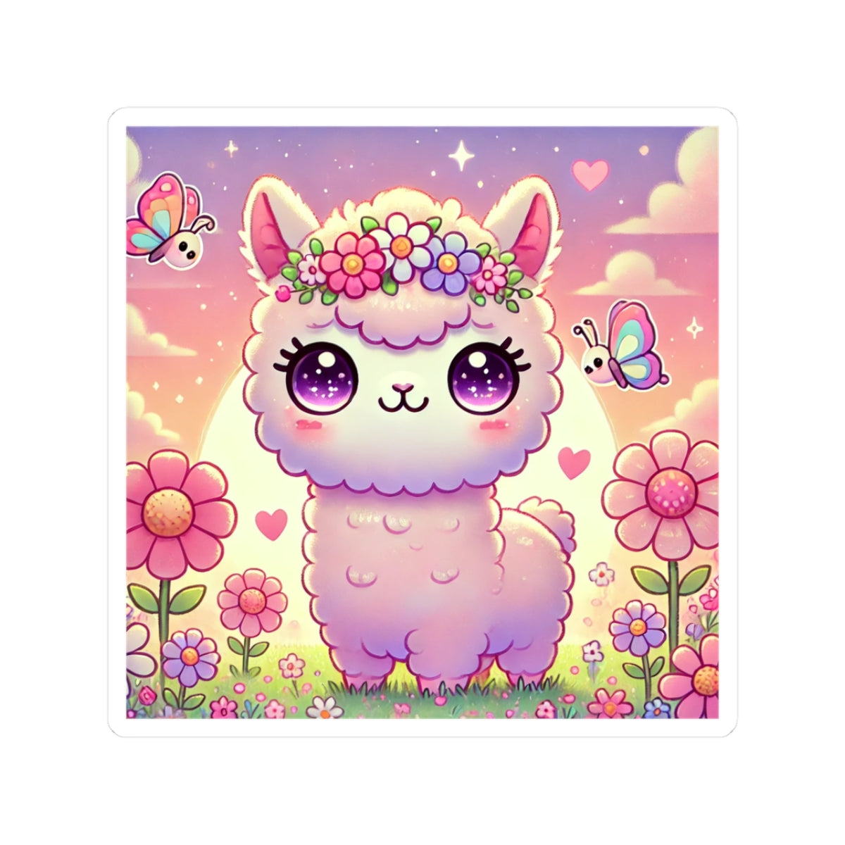 Pastel Floral Alpaca Garden Kawaii Sticker