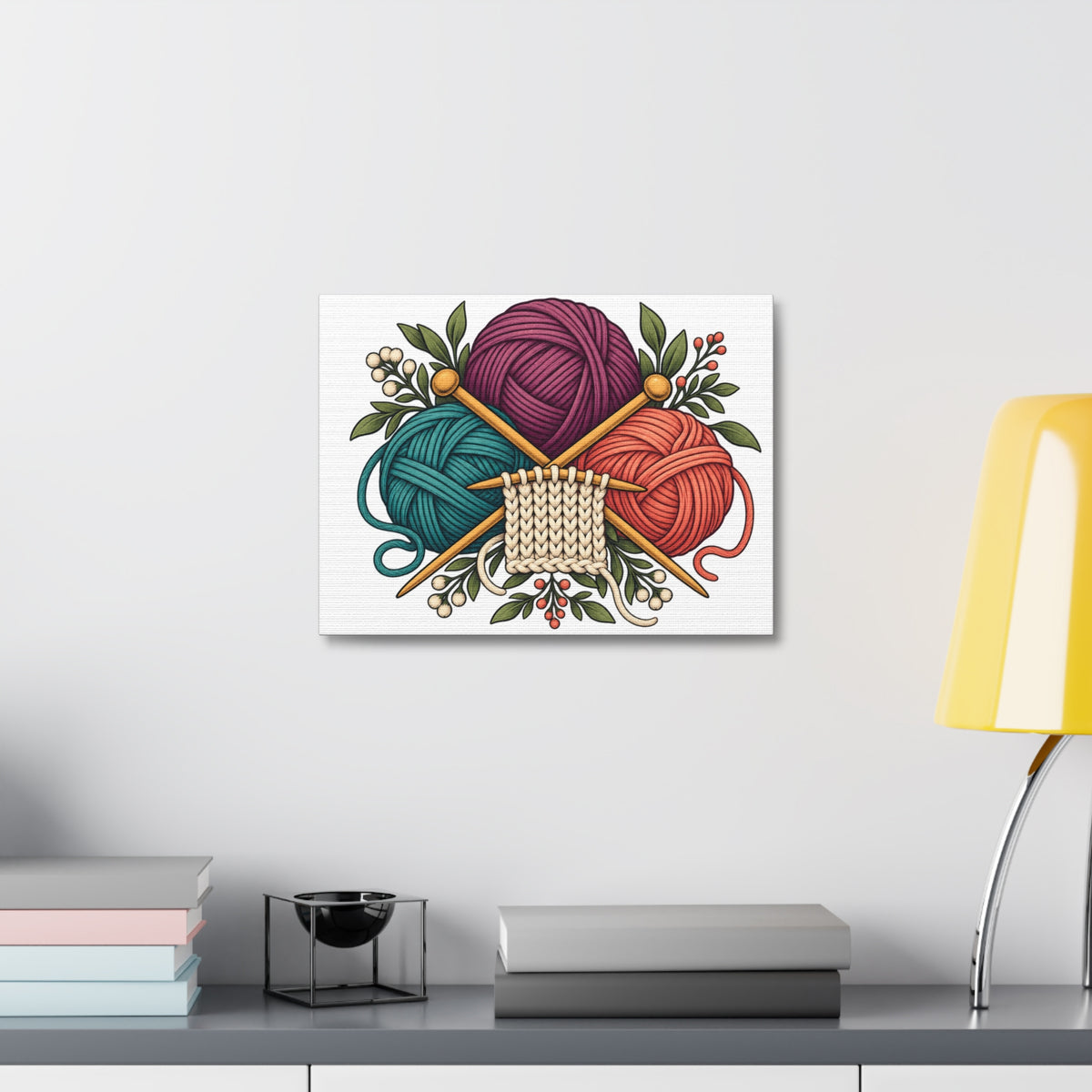 Retro Yarn and Knitting Botanical Art Canvas