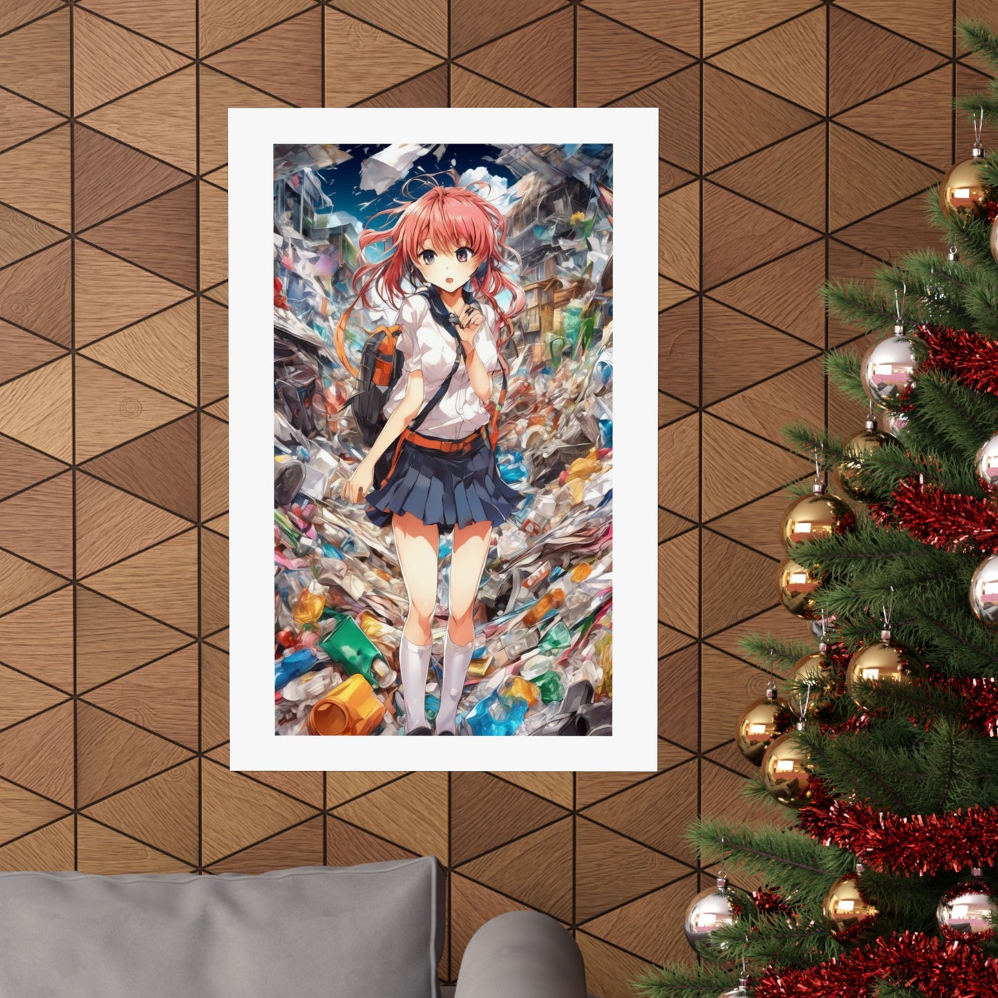 Recycling Day Anime Schoolgirl Eco Street Art Poster