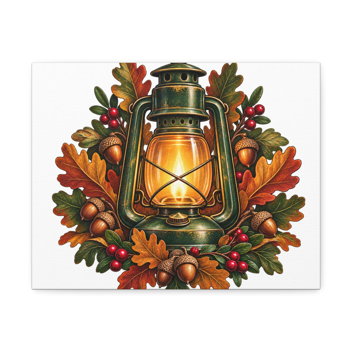 Autumn Oak Lantern and Acorns Canvas