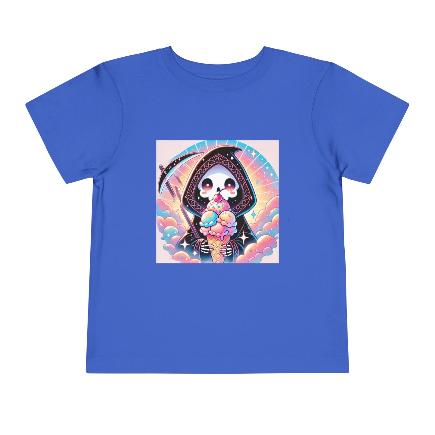 Grim Reaper with Ice Cream Kawaii Anime Toddler Tee - Adorable Short Sleeve Shirt for Kids - Fun & Stylish Gift Idea!