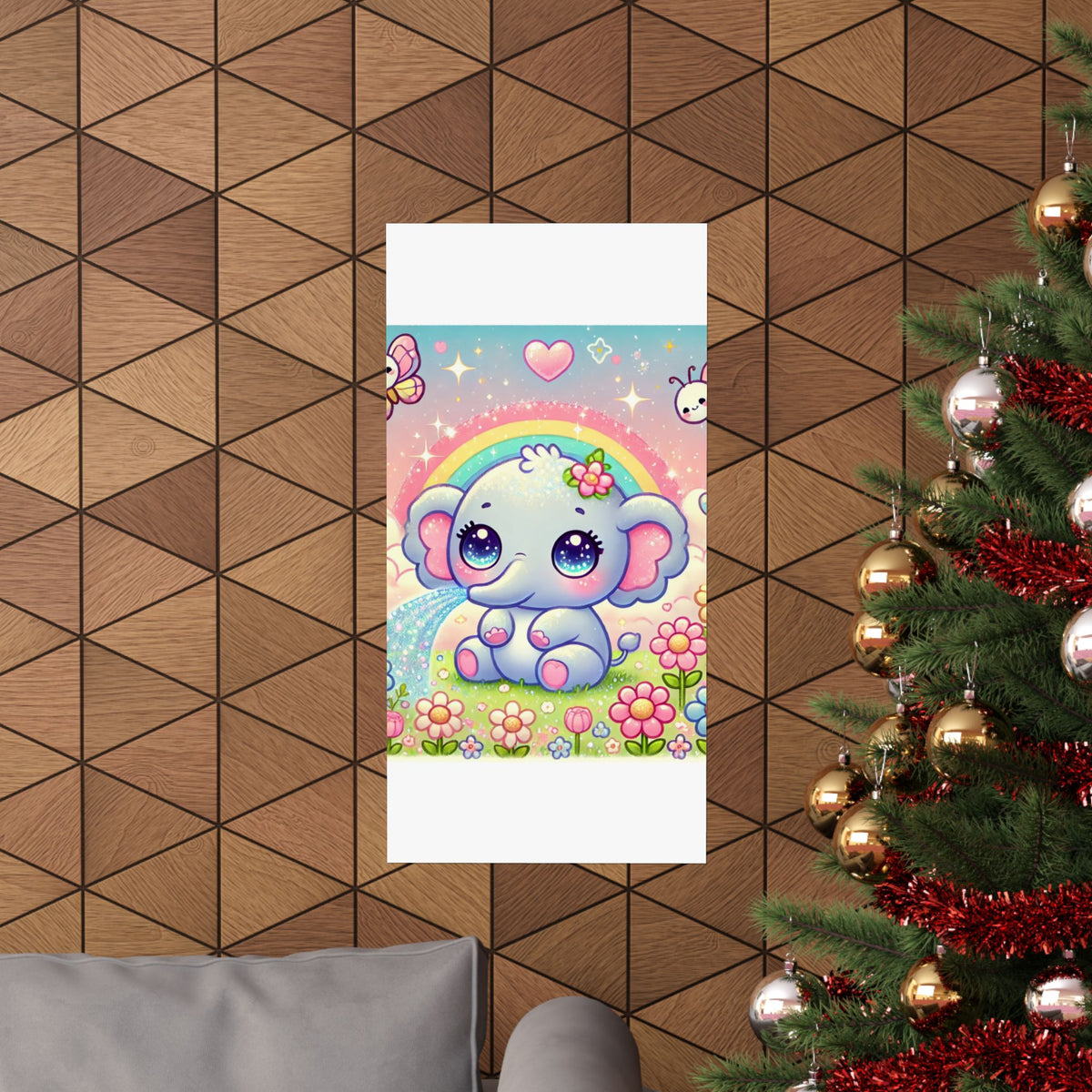 Pastel Rainbow Baby Elephant Floral Wall Art Poster