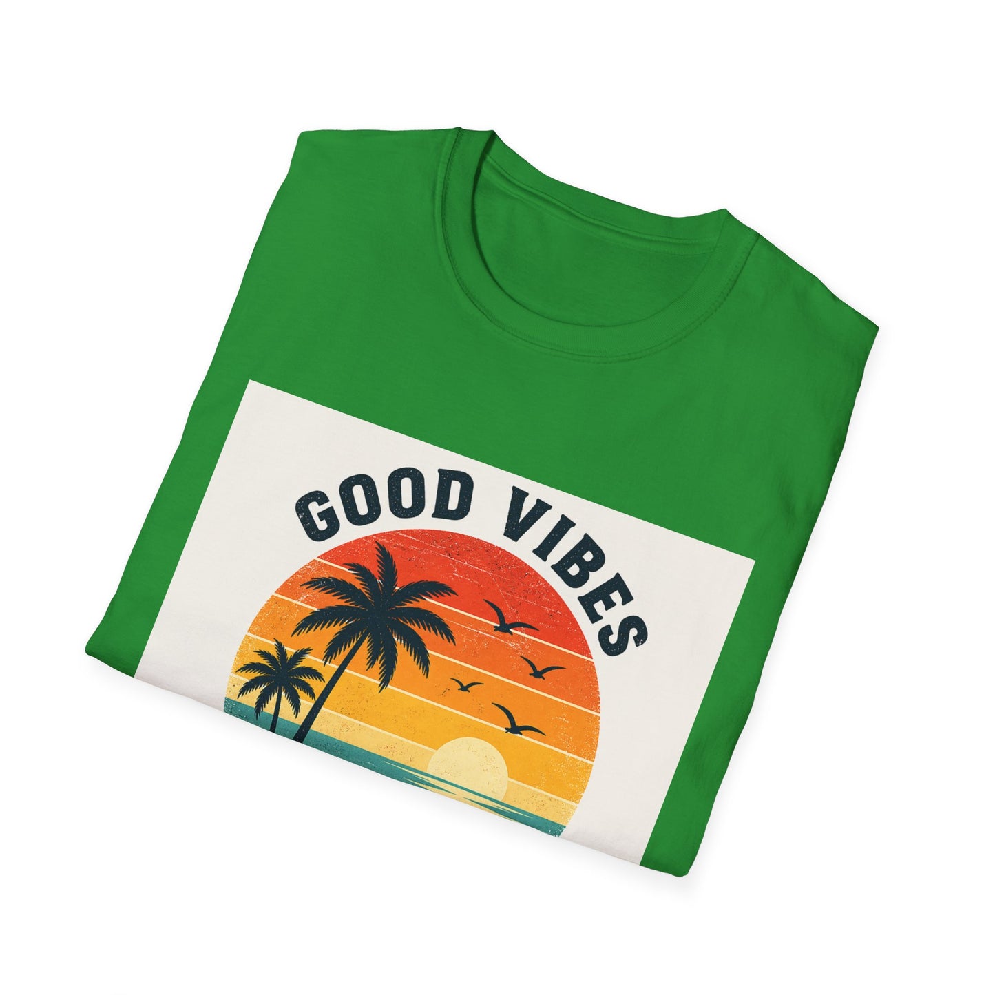 Good Vibes High Tides T-Shirt | Retro Sunset Palm Beach Design