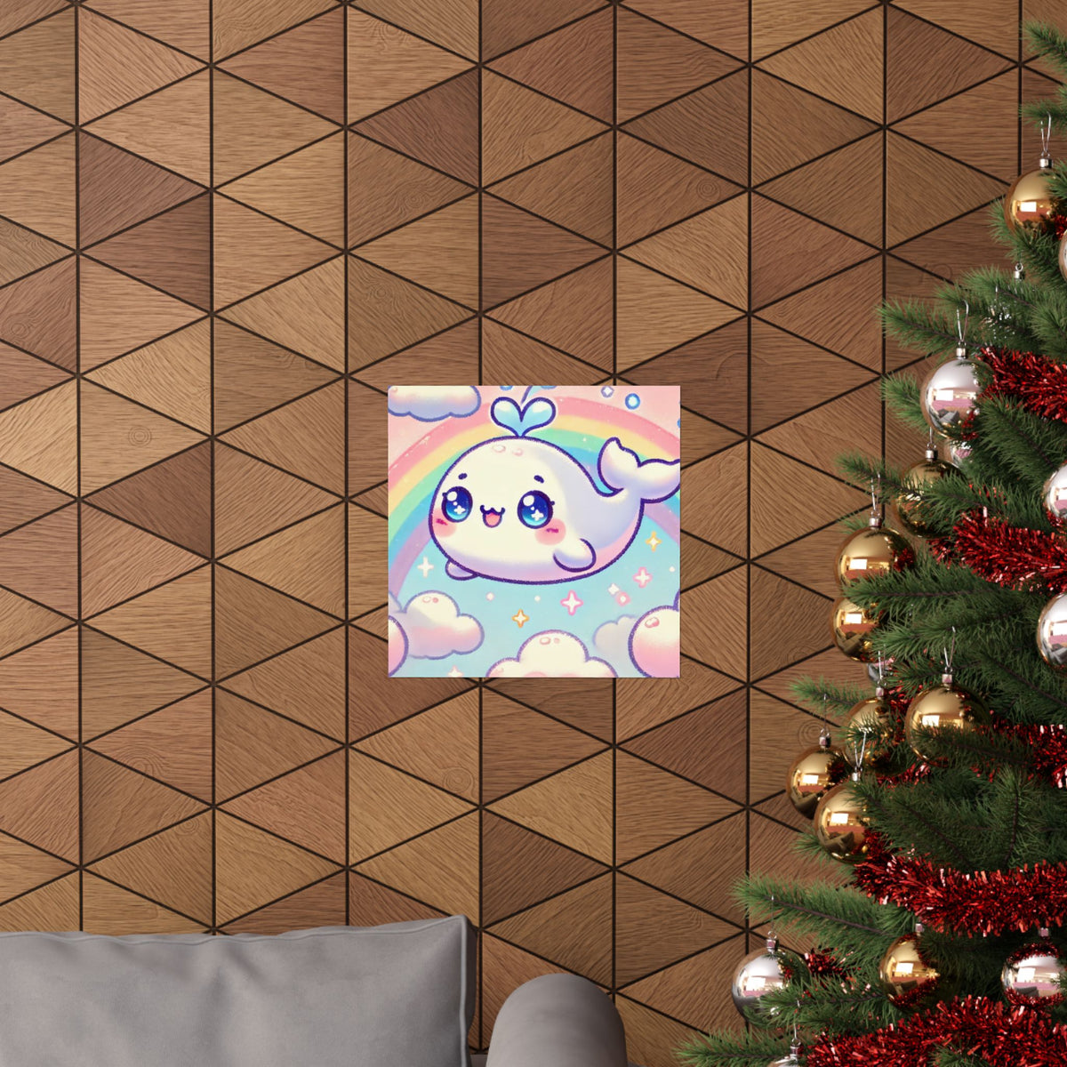 Kawaii Rainbow Whale Pastel Cloud Wall Art Poster