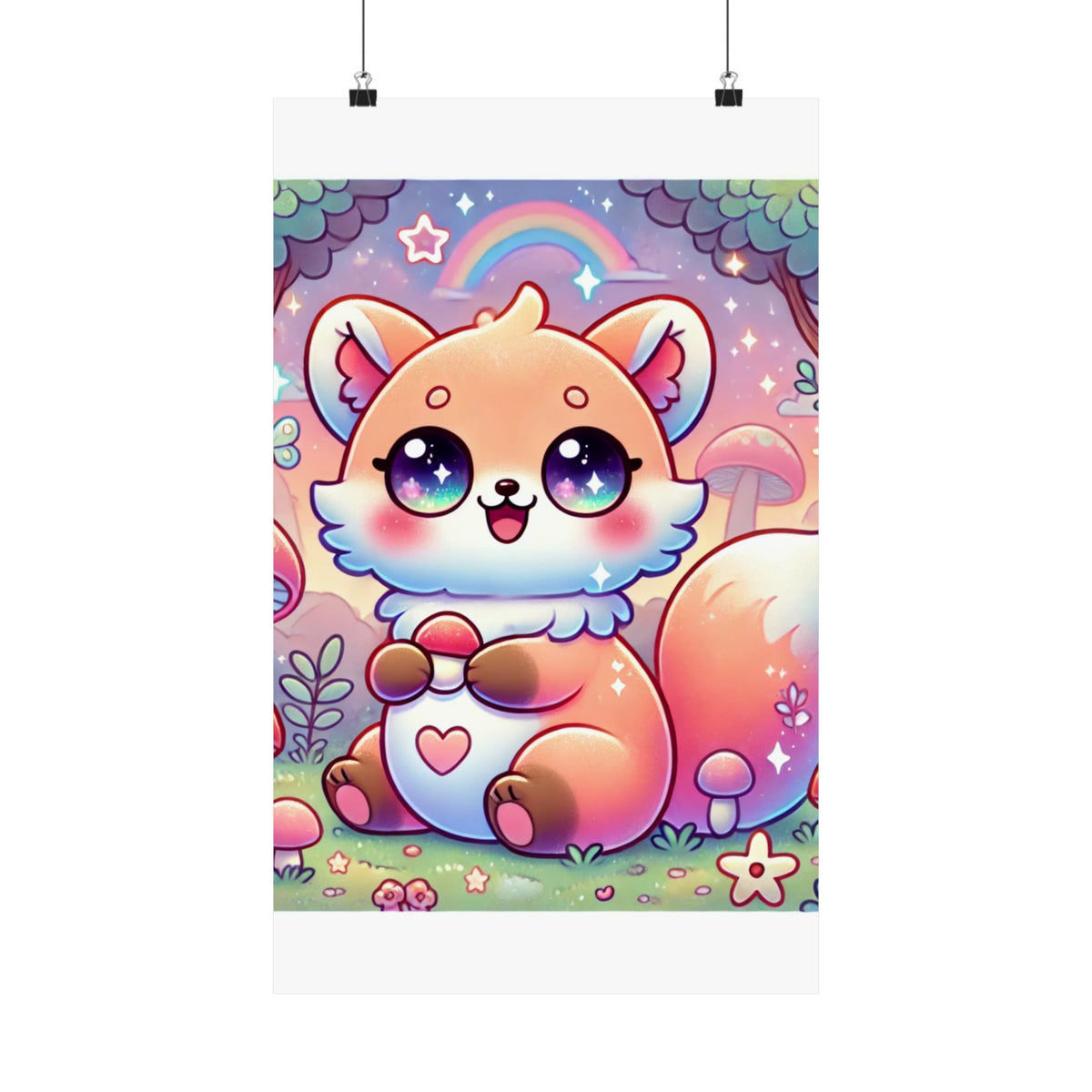 Pastel Woodland Fox Mushroom Kawaii Wall Art Poster