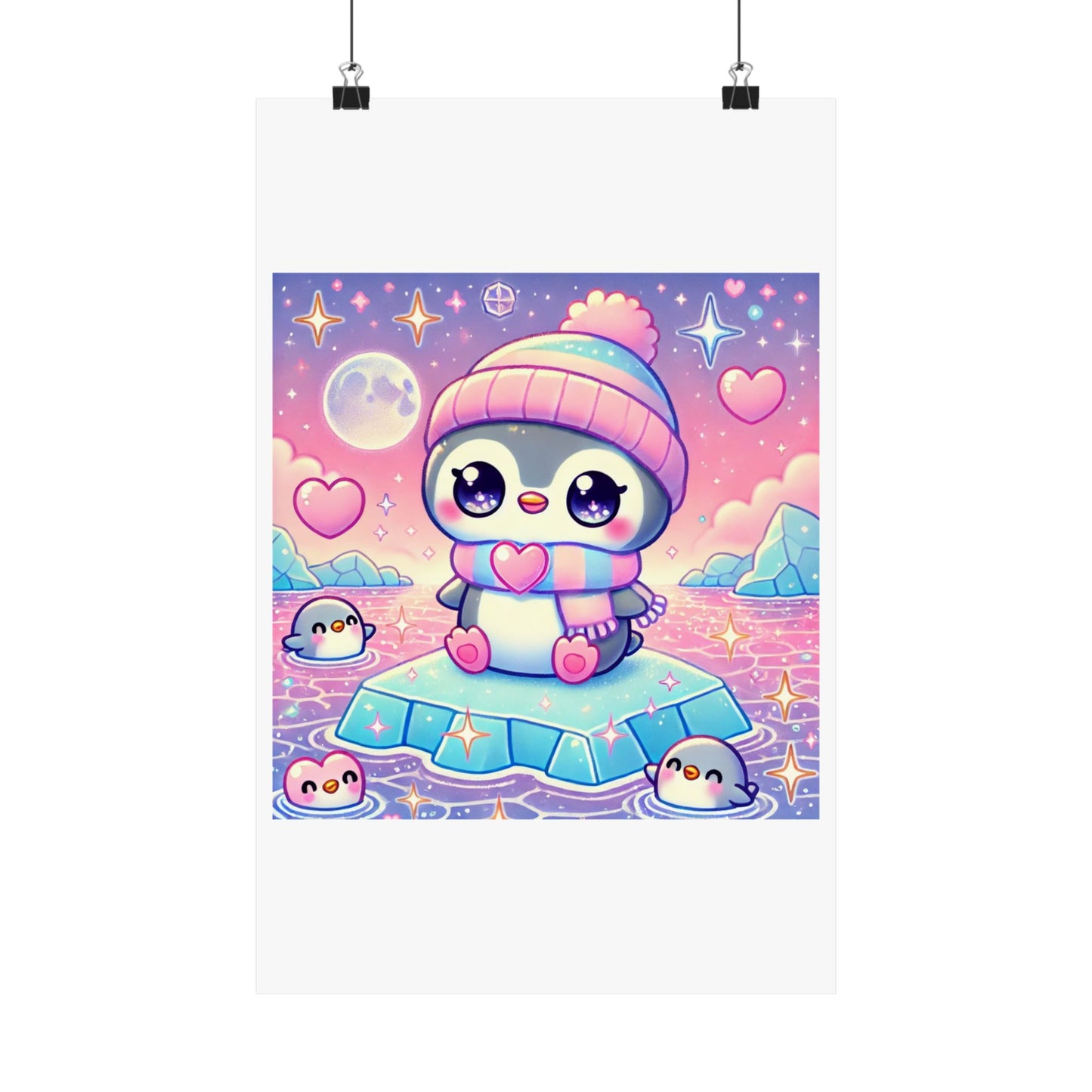 Cute Winter Penguin Ice Floe Kawaii Art Poster