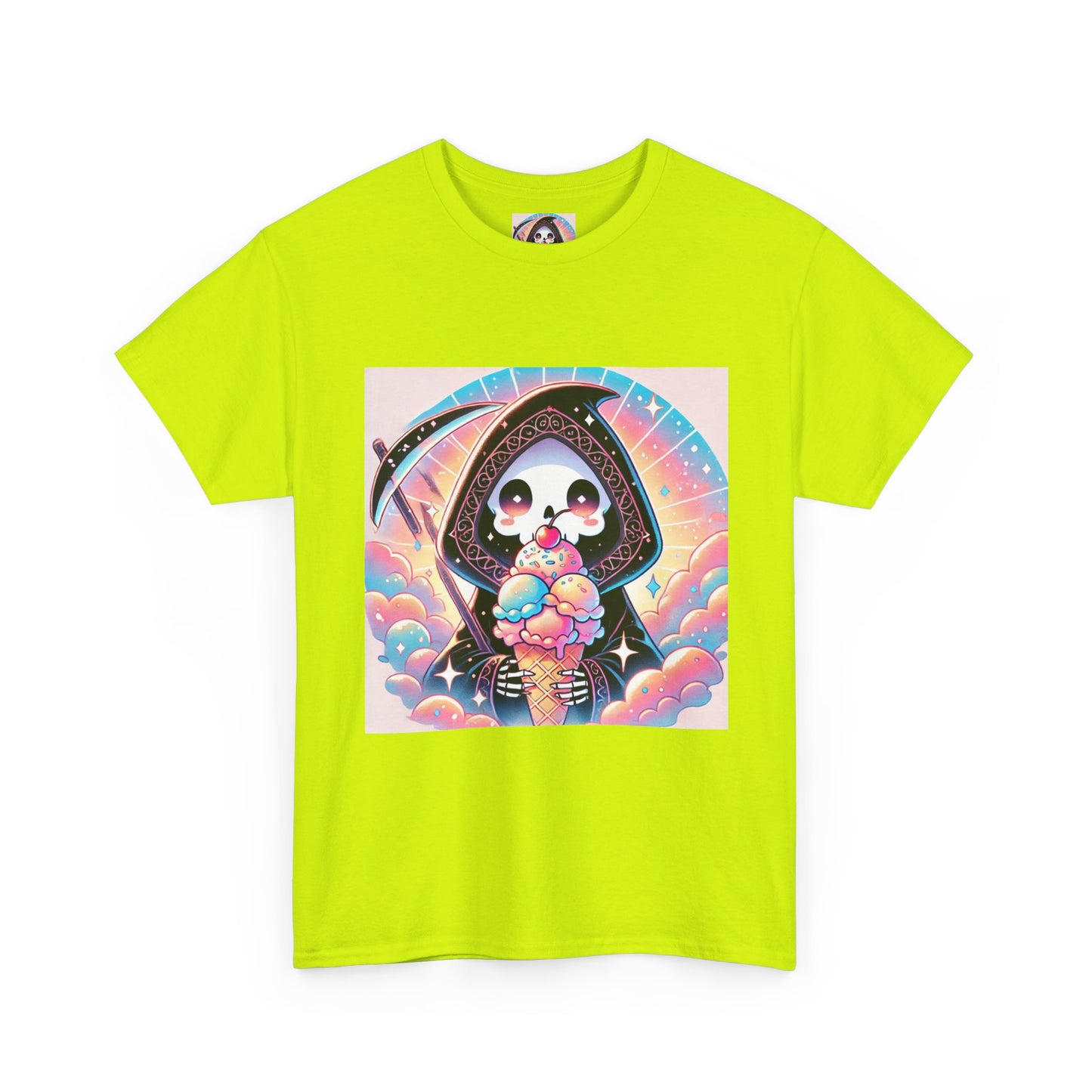 Grim Reaper with Ice Cream Kawaii Anime Unisex Heavy Cotton Tee - Fun & Stylish Graphic T-Shirt - Great Gift for Anime Fans!