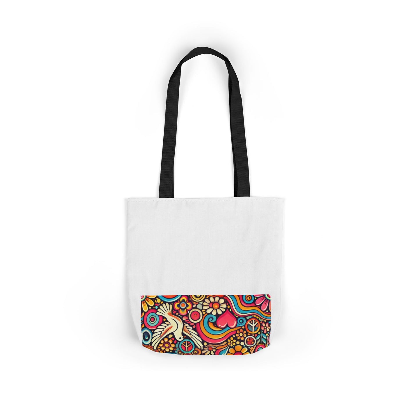 Colorful Peace Floral Pattern Canvas Tote Bag