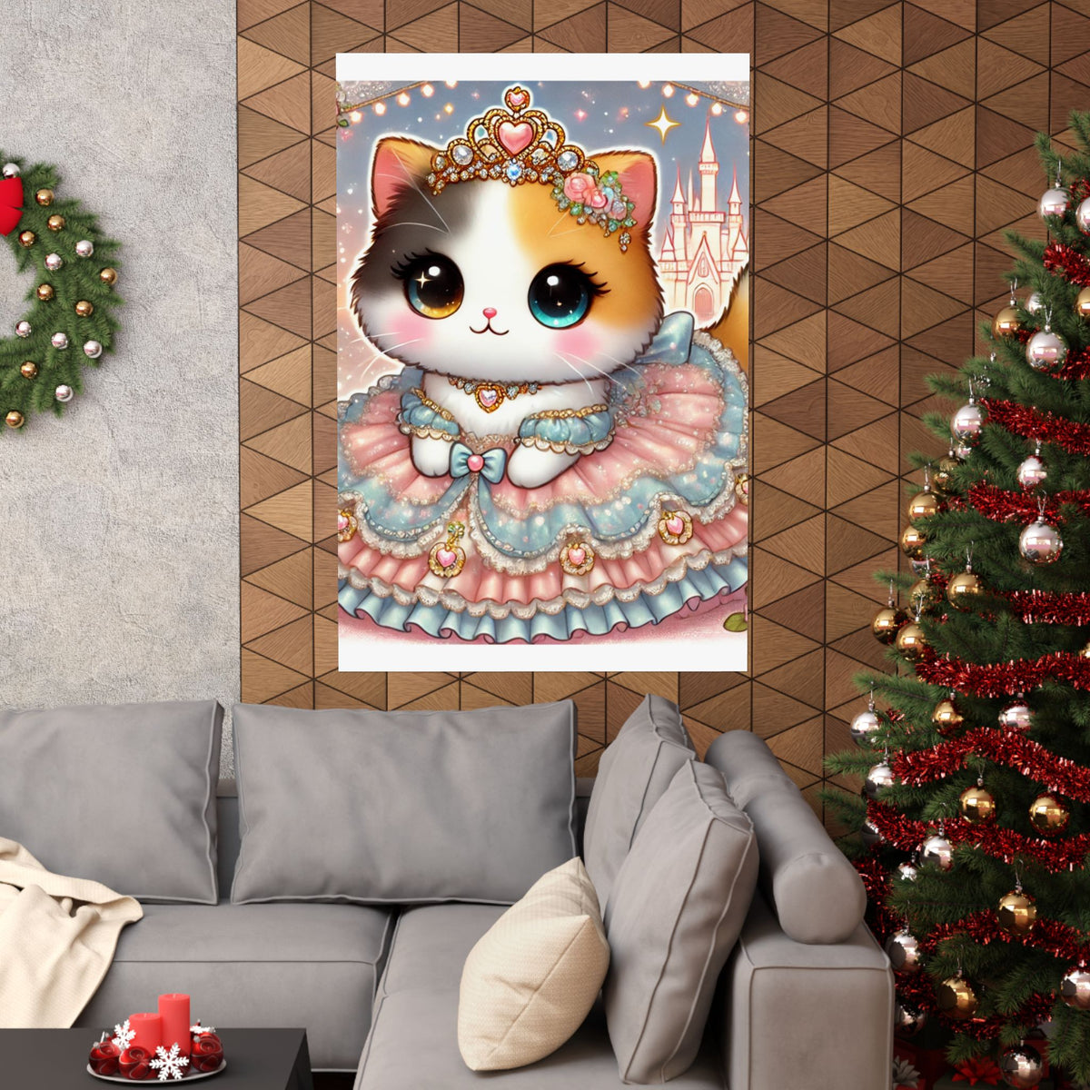 Pastel Princess Calico Cat Fantasy Wall Art Poster