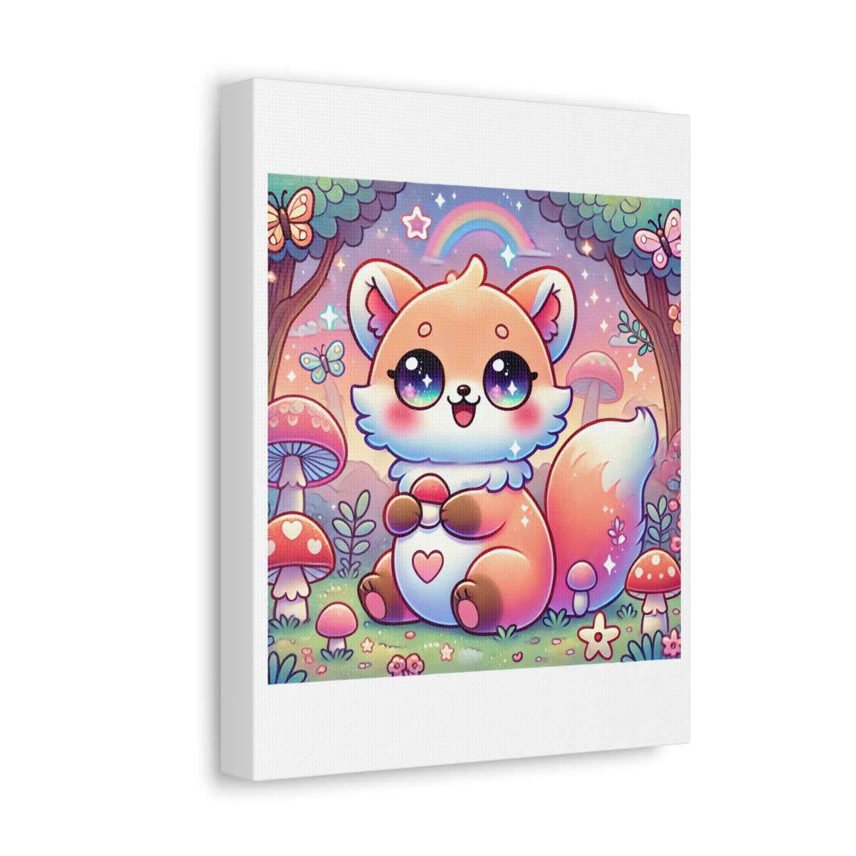 Pastel Woodland Fox Mushroom Kawaii Canvas Wall Art