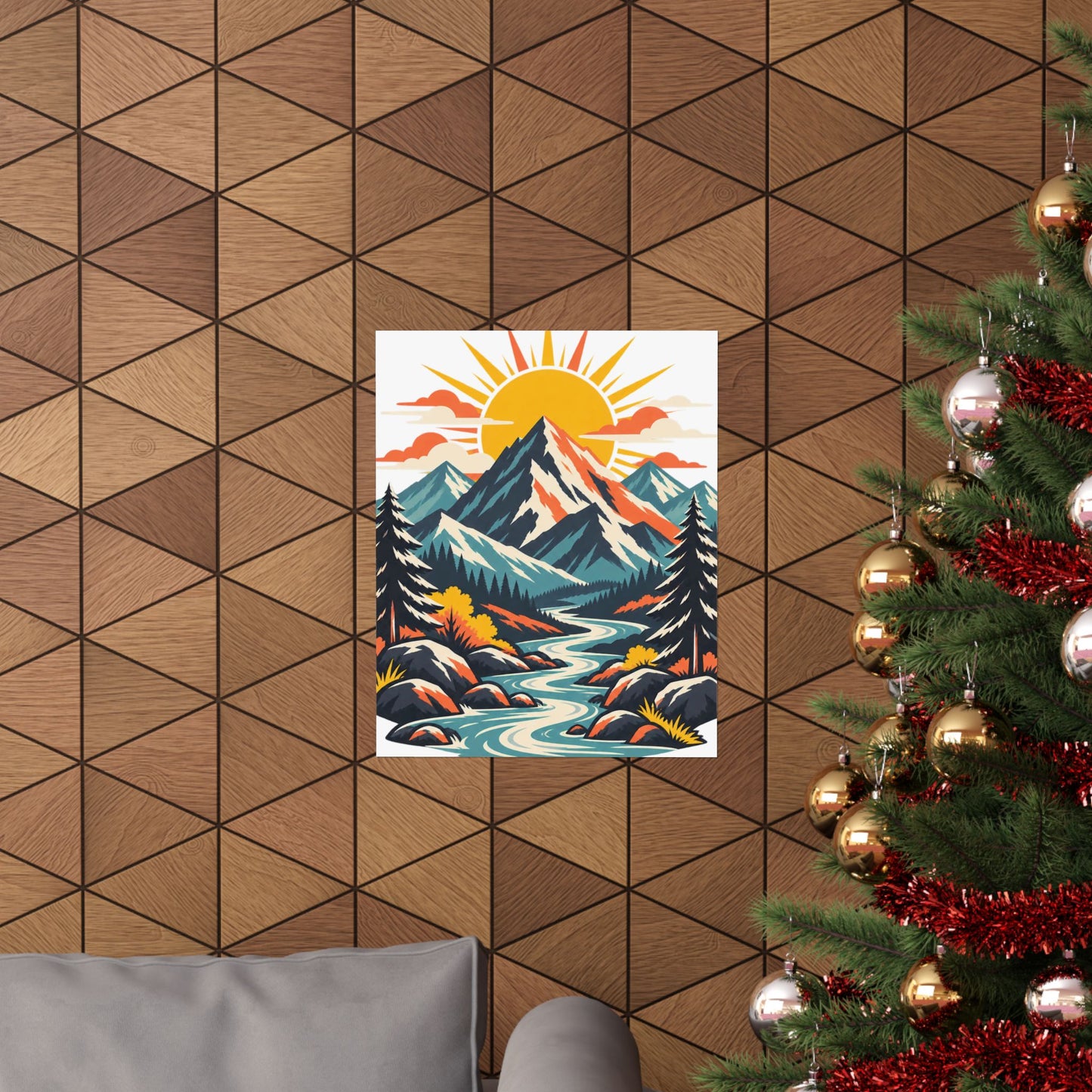 Alpine Sunrise River Mountain Adventure Art Poster