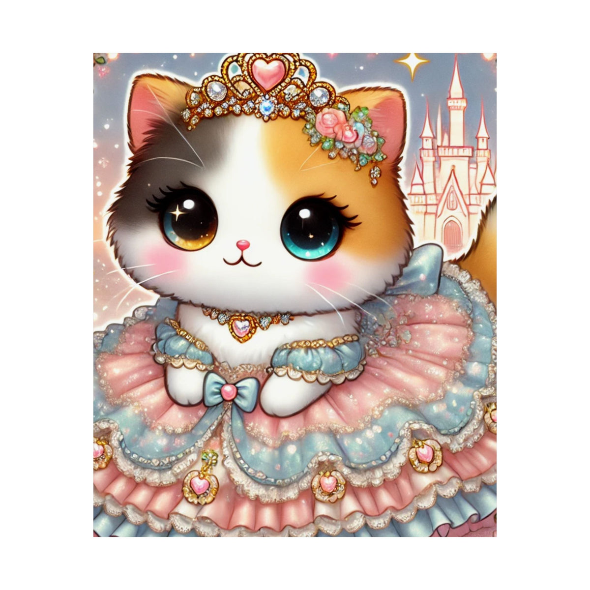 Pastel Princess Calico Cat Fantasy Wall Art Poster