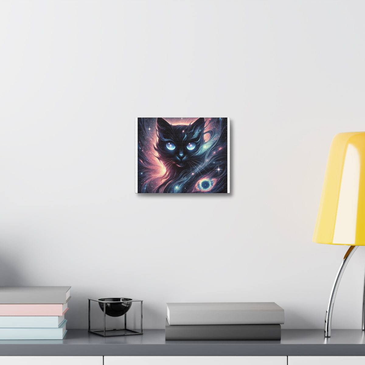 Cosmic Black Cat Galaxy Celestial Canvas Wall Art