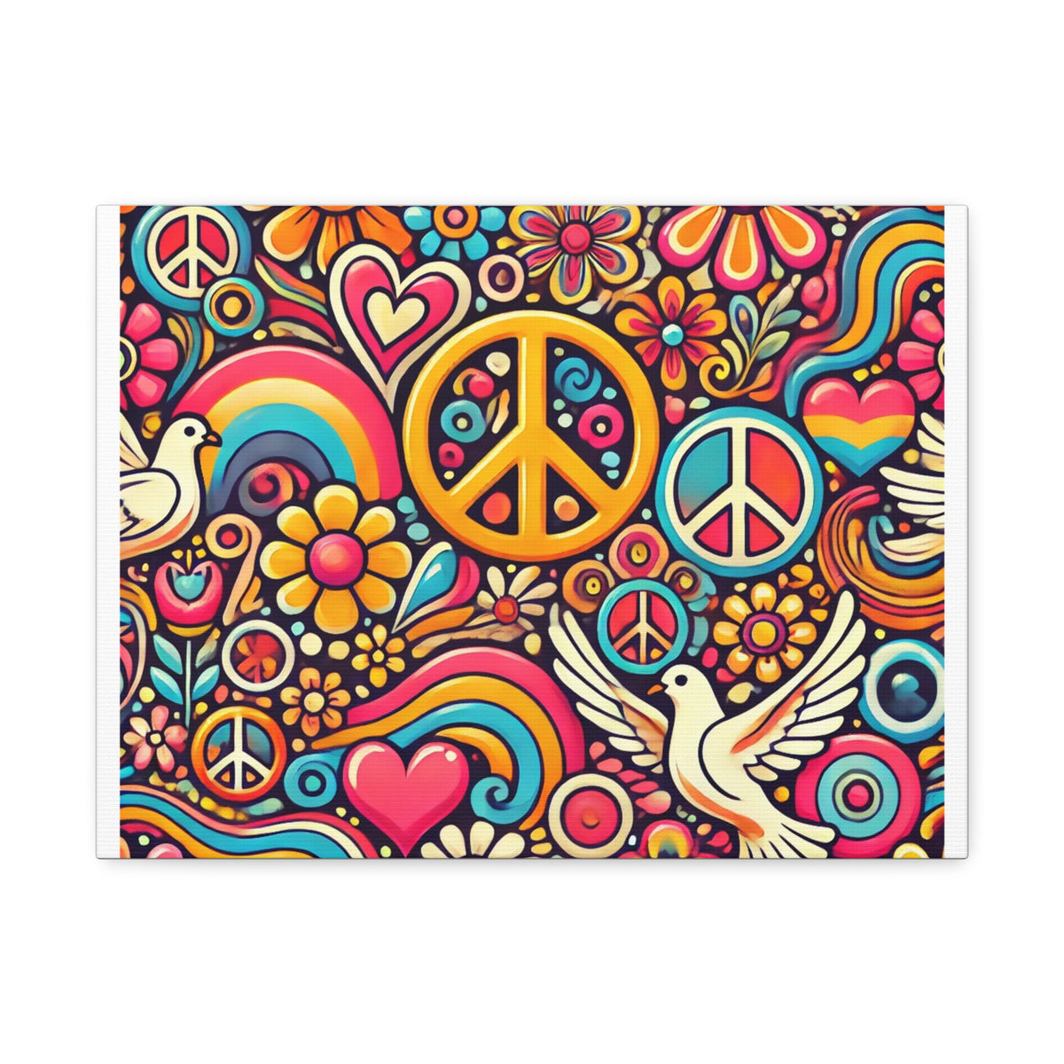 Colorful Peace Floral Pattern Canvas Wall Art