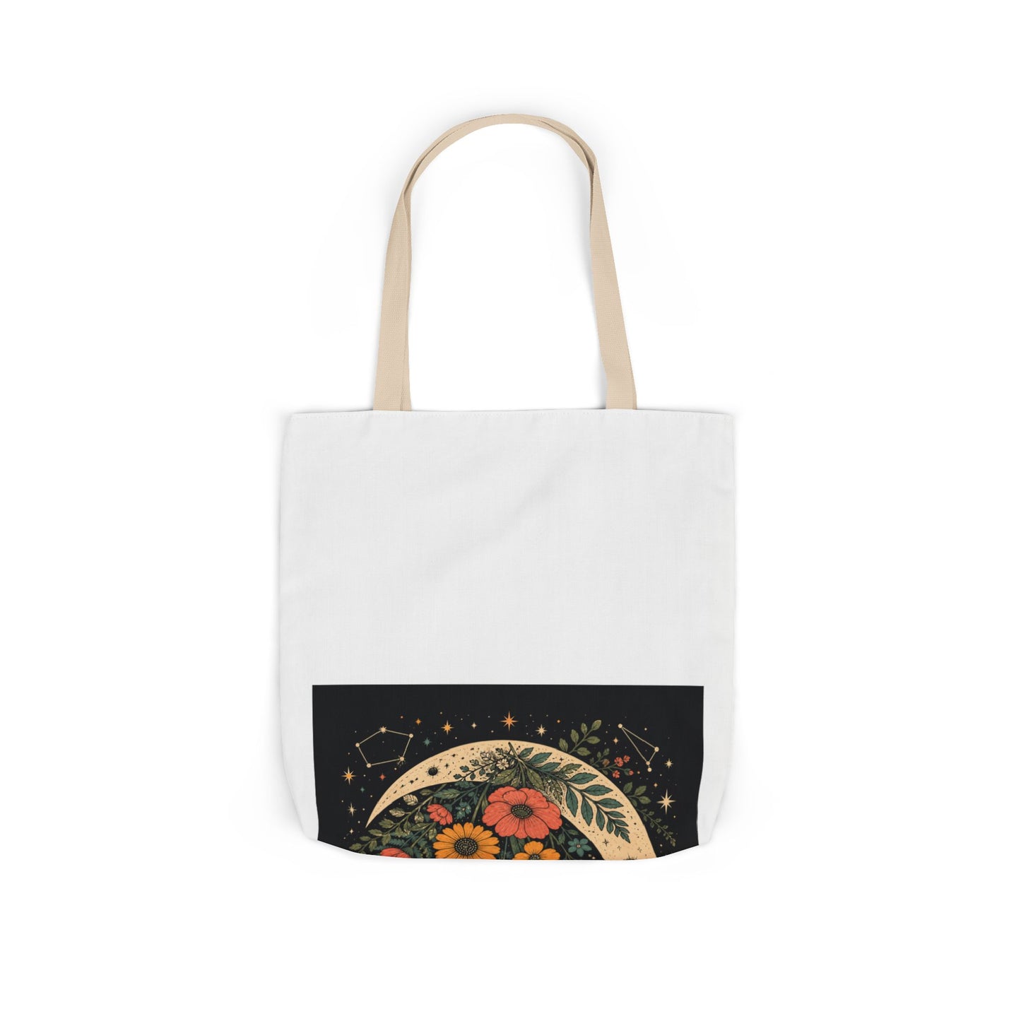 Celestial Wildflower Crescent Moon Botanical Tote Bag