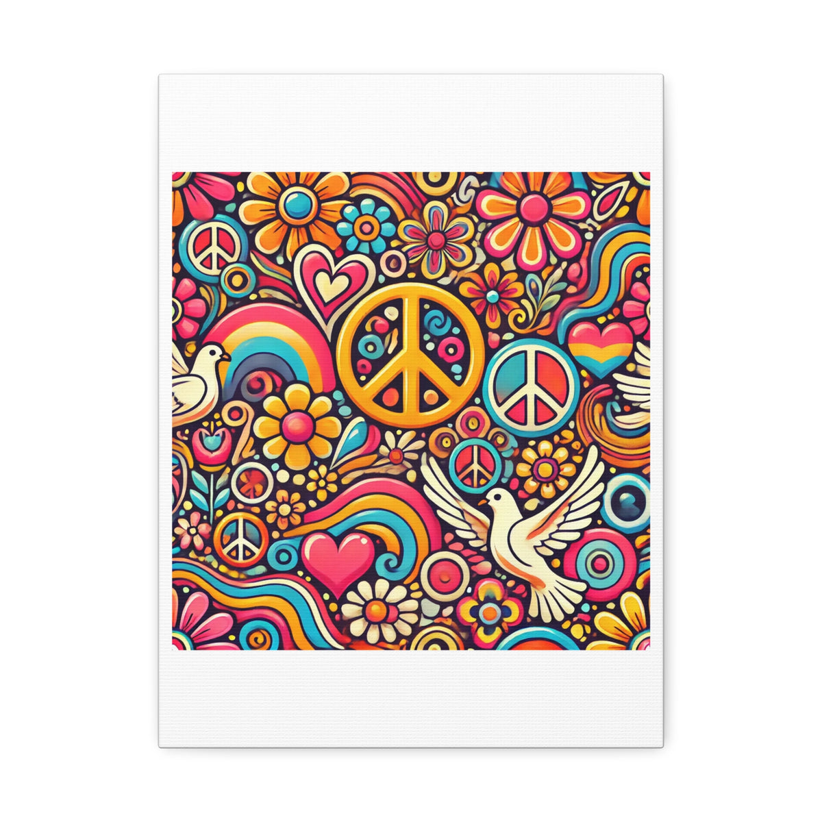 Colorful Peace Floral Pattern Canvas Wall Art