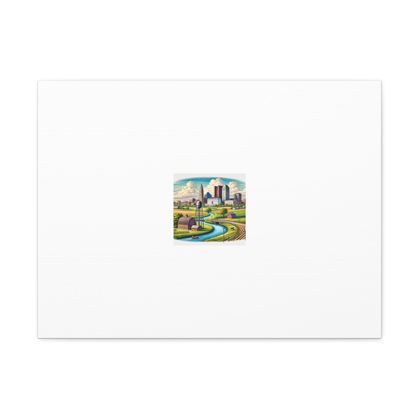 Rural River City Skyline Hometown Landscape Canvas Wall Art