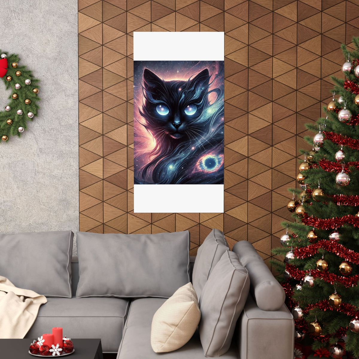 Cosmic Black Cat Galaxy Celestial Wall Art Poster