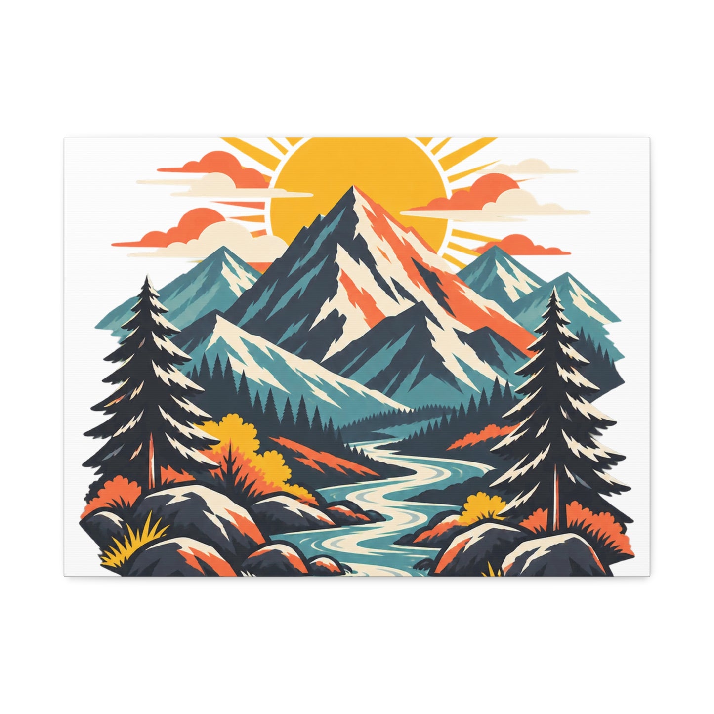 Alpine Sunrise River Mountain Adventure Canvas Wall Art