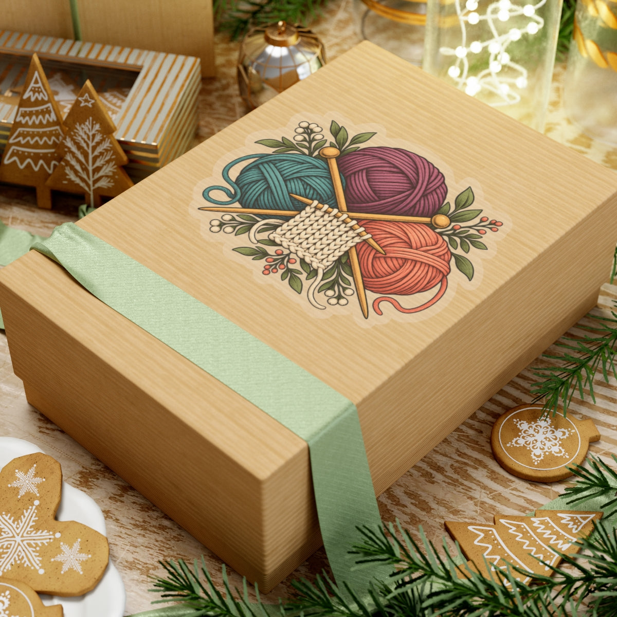 Retro Yarn and Knitting Botanical Art Sticker