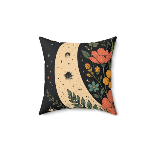 Celestial Wildflower Moon Botanical Decorative Pillow