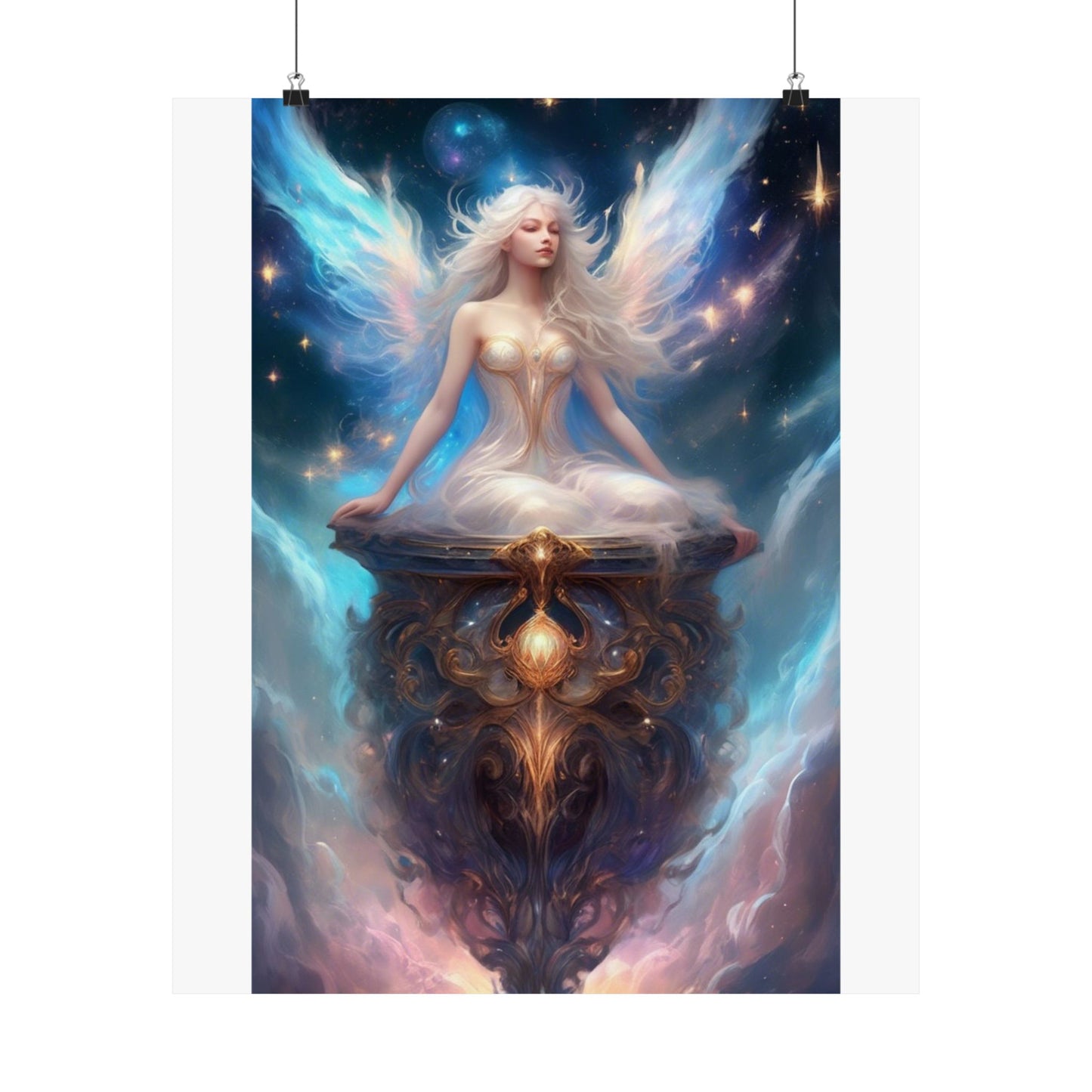 Celestial Winged Meditation Fantasy Portrait Poster